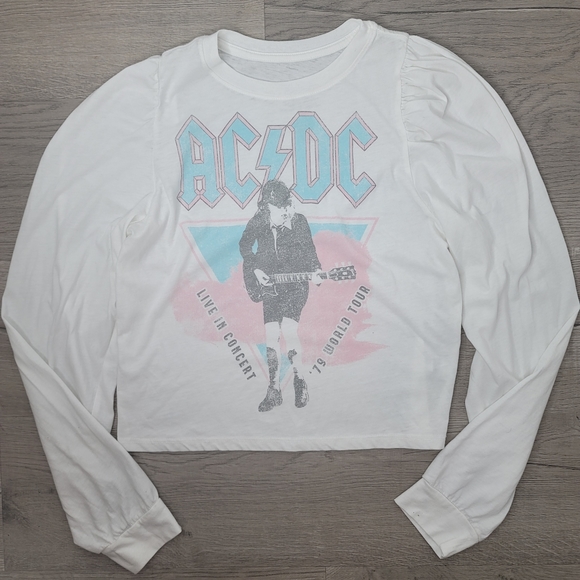 Recycled Karma poof Sleeve cropped AC/DC rock long sleeve shirt size xs. - Picture 2 of 8